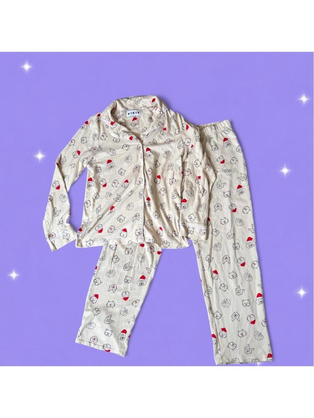 KIKIT Christmas Dog Print Pajama Set Long Sleeve size small